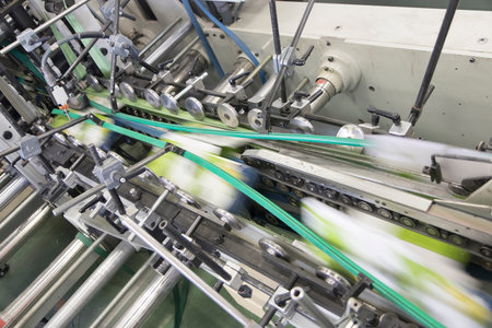 Production line of the food factory. Conveyor belt with food products. Industrial background