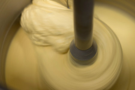 Close up on ice cream making tools, nobody is visible.の写真素材