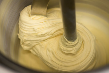 Close up on ice cream making tools, nobody is visible.の写真素材