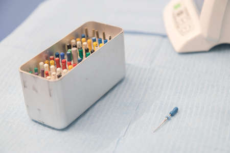Close up detail of dentist tools for healthcare and surgery.の写真素材