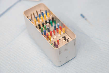 Close up detail of dentist tools for healthcare and surgery.の写真素材