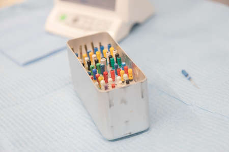 Close up detail of dentist tools for healthcare and surgery.の写真素材