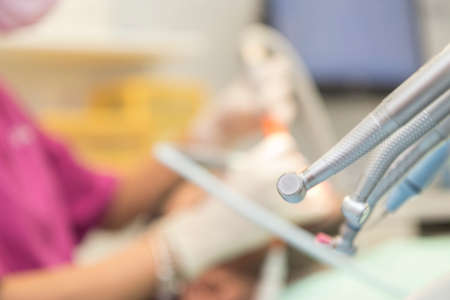 Close up detail of dentist tools for healthcare and surgery.の写真素材