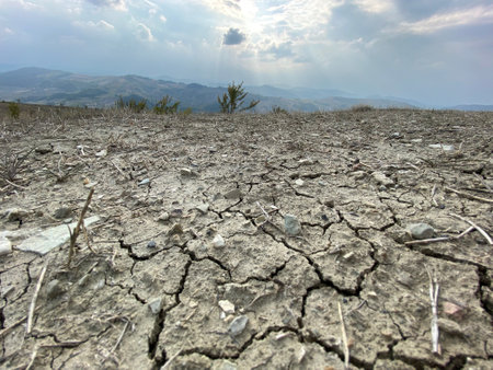 Dry and cracked earth. Global warming concept. Global warming.の写真素材