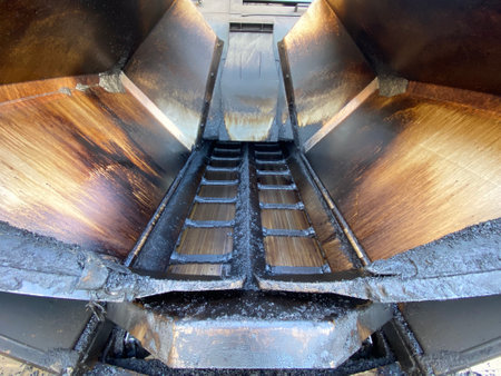 Close up view of a conveyor belt in a construction site.の写真素材