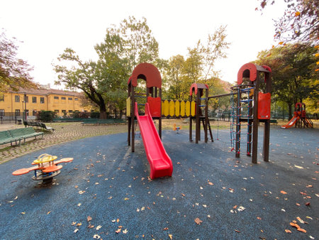 Playground in the park in autumn. Russia, St. Petersburgの写真素材