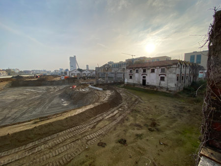 View of the construction site of a new residential building in the cityの写真素材