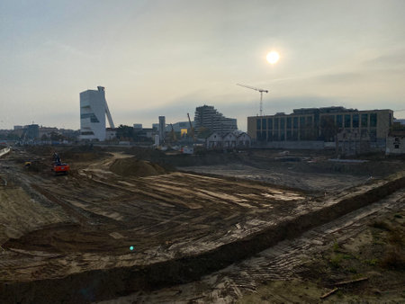 Construction site of a new residential area in the city of Gdansk, Poland.の写真素材
