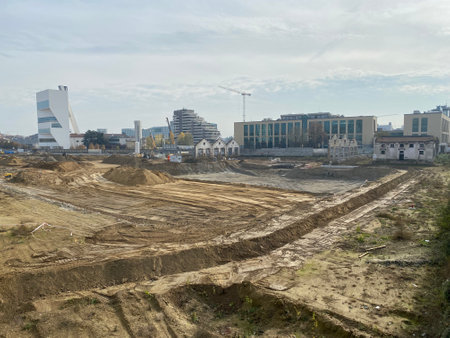 Construction site of a new residential complex in the city. Moscow, Russiaの写真素材