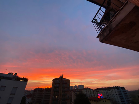 Sunset in the city of Barcelona, Catalonia, Spain, Europeの写真素材