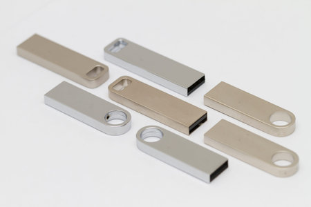 Macro shot of USB pen drive resting on a studio background.の写真素材