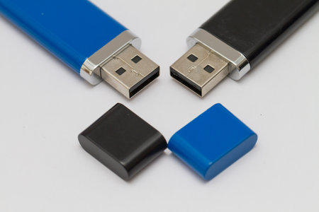 Macro shot of USB pen drive resting on a studio background.の写真素材