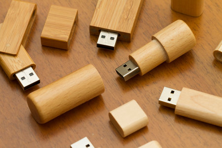 Macro shot of USB pen drive resting on a studio background.の写真素材