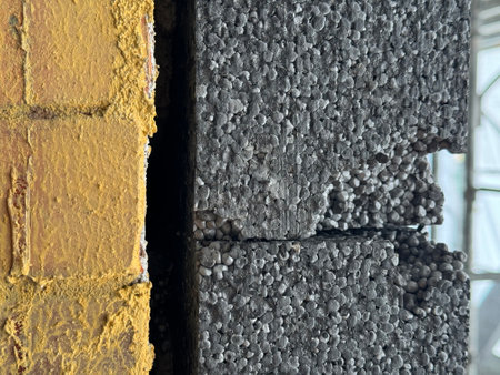 Brick wall with a layer of mold, closeup of photoの写真素材