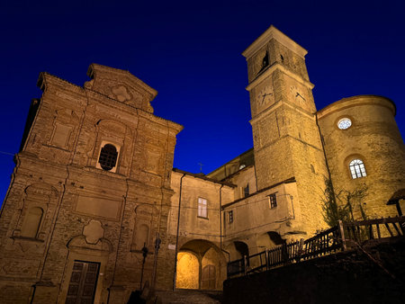 Church of Santa Maria Assunta at night. Tuscany, Italyの写真素材