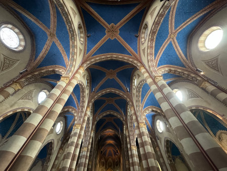 Interior of the Basilica of Notre Dame de Paris, Franceの写真素材