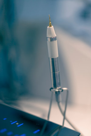 Close up on dentist tools, background is blurred and depth of field is shallow.の写真素材