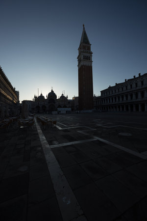 Piazza San Marco in Venice, Italy, at dusk.の写真素材