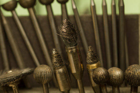 Close up macro shot of goldsmith's tools.