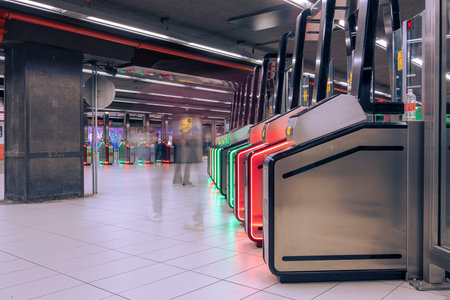 Milan, Italy - September 28, 2024: subway interior shot of the new access turnstiles for the Piazza...