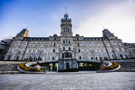 The Parliament building of Quebec City, an iconic historic landmark with stunning architecture.の写真素材