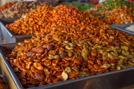 Mexican snack with peanuts, dried beans, sunflower seeds, dried peas with salty and spicy flavorsの写真素材