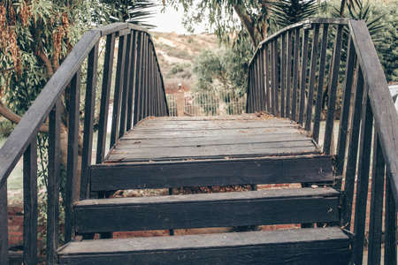 old wooden bridge in vintage toneの写真素材