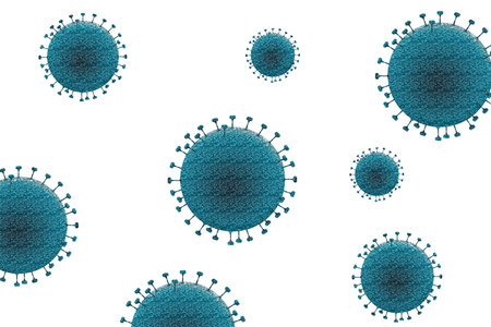banner with particles of covid-19 or coronavirus isolated