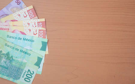 Mexican money in bills of different valueの写真素材