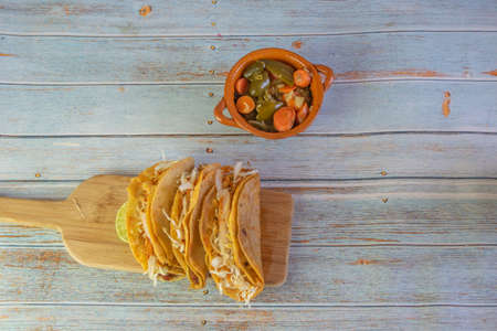 Mexican "tacos al vapor" with pickled jalapeÃ±osの写真素材