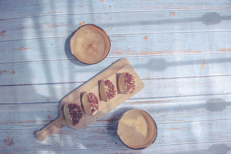 Special Mexican glasses for tequila or mezcal shots. with spicy orange