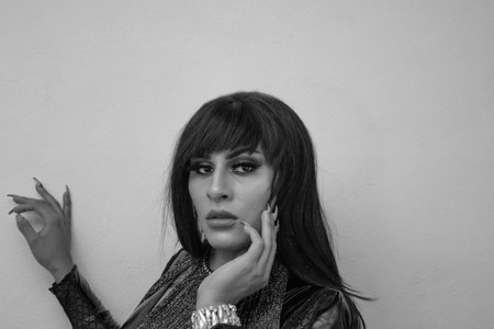 portrait of transgender latina wearing an exotic drag queen costume. transsexualの写真素材