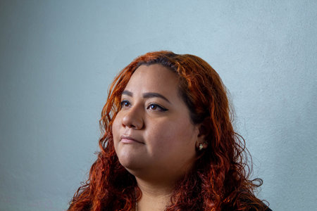 portrait of chubby latin young woman. mexicanの写真素材