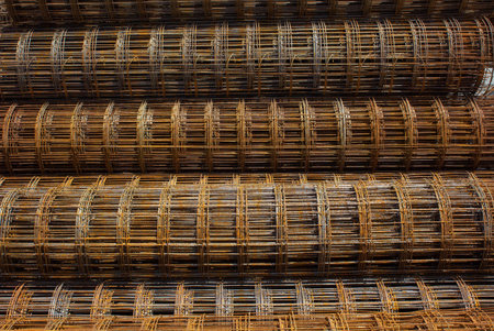 Rusty Steel Wire Mesh Rolls for Concrete Cement Construction. architecture concept