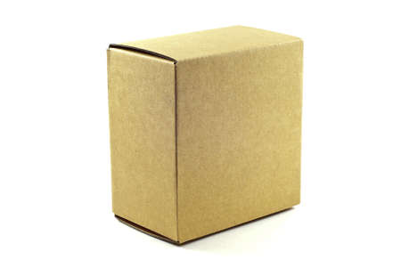 Closed paper box lying on white background,isolatedの写真素材
