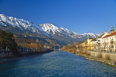 Inn river and city at Innsbruck - Austria