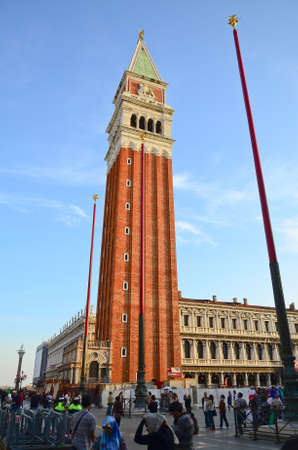 St Mark's Campanile - Campanile di San Marco in Italian, the bell tower of St Mark's Basilica in Venice, Italy.のeditorial素材
