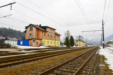 railway at Hallstatt in the winter, Austriaのeditorial素材