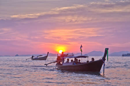 Sunset with sea and islands at Aonang, Krabi, Thailandの写真素材