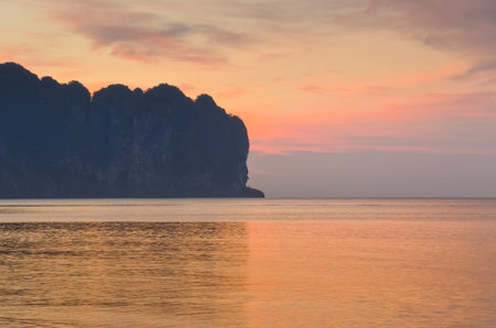 Sunrise with sea and islands at Aonang, Krabi, Thailandの写真素材