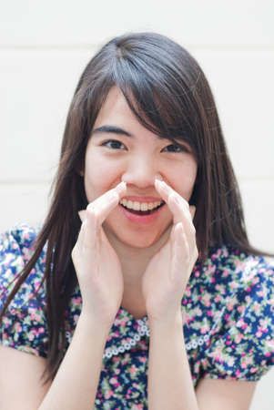 Happy laughing woman portraitの写真素材