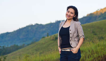 Pretty woman enjoying natureの写真素材