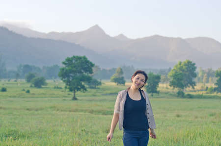 Pretty woman enjoying natureの写真素材