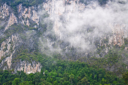 Beautiful mountains and natural attractions in Ratchaprapha Dam at Khao Sok National Park, Surat...