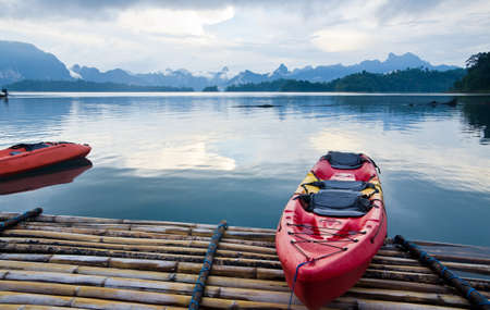 Beautiful mountains and natural attractions in Ratchaprapha Dam at Khao Sok National Park, Surat Thani Province, Thailand.の写真素材