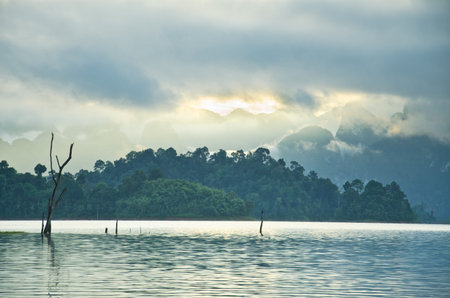 Beautiful mountains and natural attractions in Ratchaprapha Dam at Khao Sok National Park, Surat...