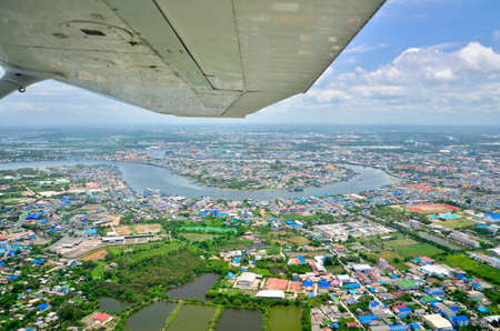 Aerial view of a village in Samut Sakhon, Thailandの写真素材