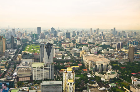 BANGKOK, THAILAND - SEP 15. Panorama view over Bangkok on September 15, 2012 in Bangkok, Thailand. Bangkok is the biggest city in Thailand with 7,02 million inhabitants.のeditorial素材