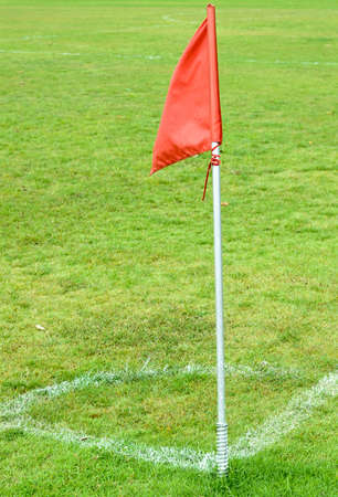 Soccer field. Corner of a Soccer field with vivid Green Grass as Copy Space.の写真素材