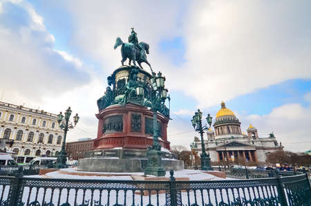 The monument to Nicholas I (1859) in St. Petersburg, Russiaのeditorial素材